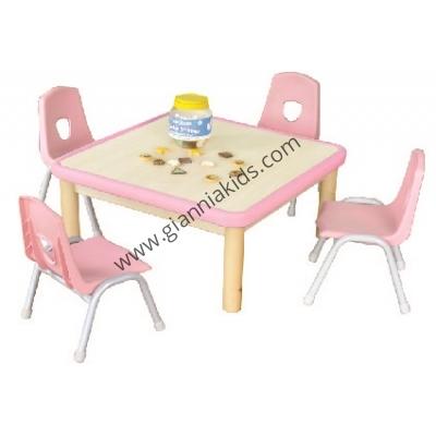 Square wooden table with soft cushion and edge wrapping
