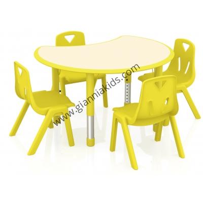 Crescent shaped wooden table
