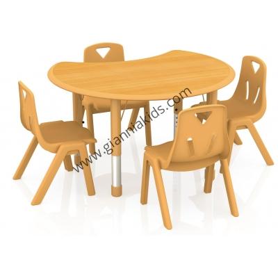 Crescent shaped wooden table