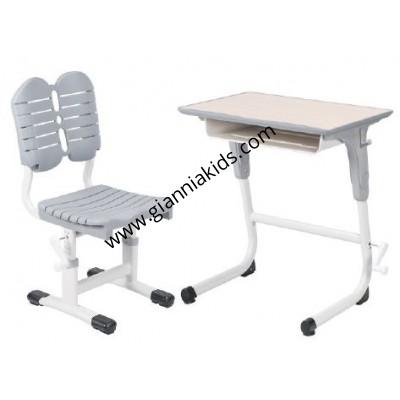 Hand cranked lifting plastic desks and chairs