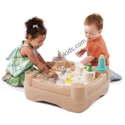 Playing sand and water on both sides of the castle